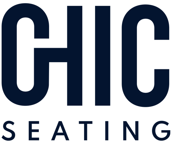 Chic Seating logo, The h in our logo is designed to be a barstool. It highlights our main product line while staying true to the vision of focusing on seating and items that go in an environment designed for seating