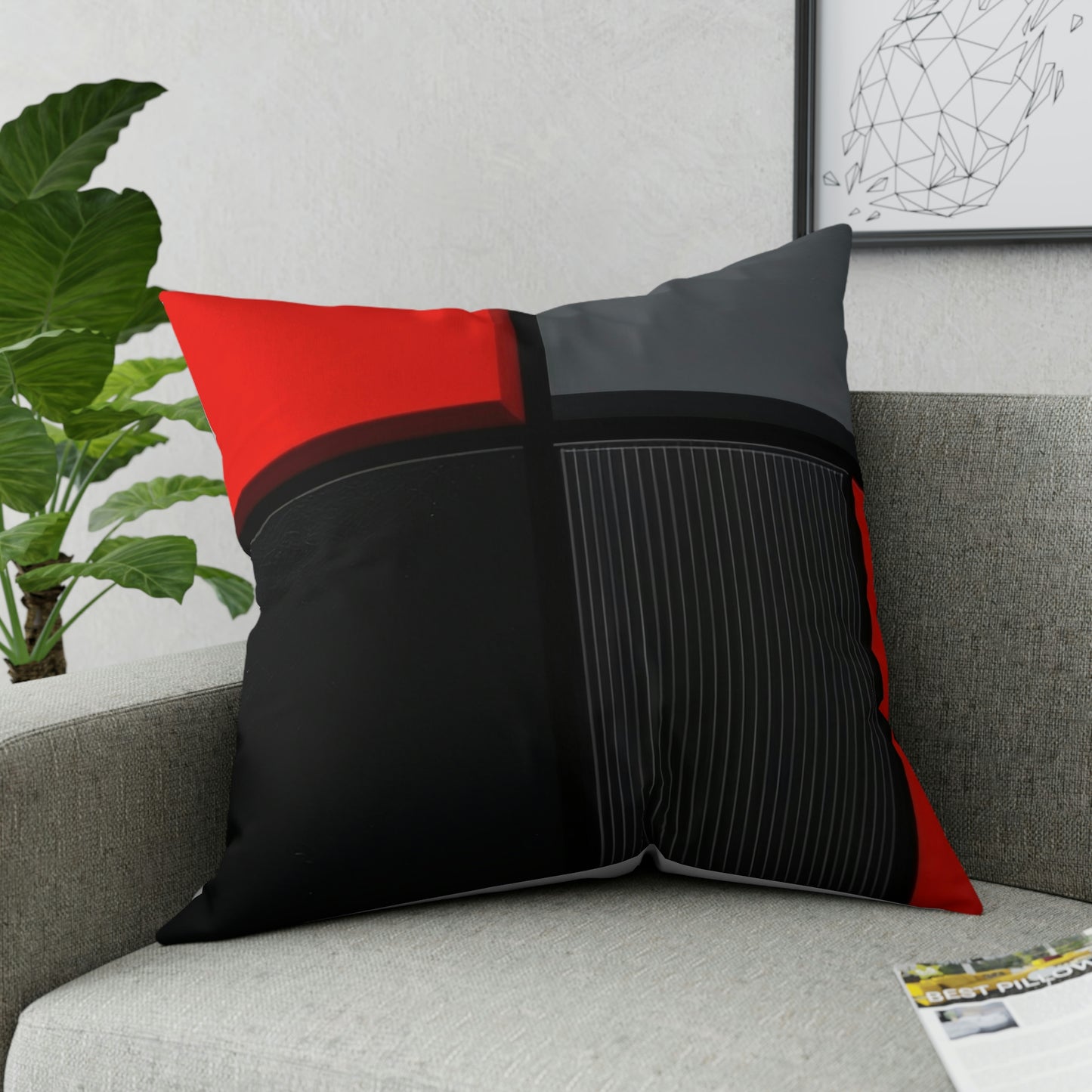 Red, Black, Gray Quadrant - Signature Broadcloth Pillow